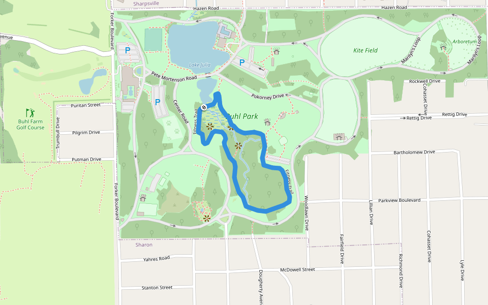 Fitness Trail walking route map in Sharon
