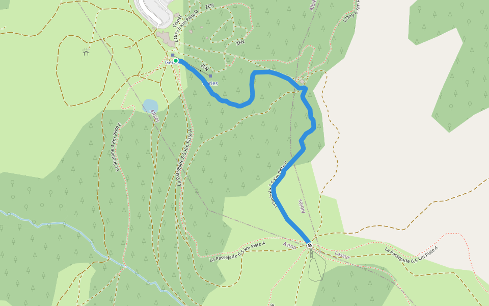 L'Ombrée 2,5 Km Piste C walking route map in Albiès
