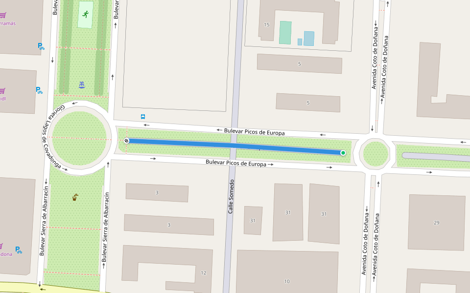 Bulevar Picos de Europa walking route map in San Sebastián de los Reyes