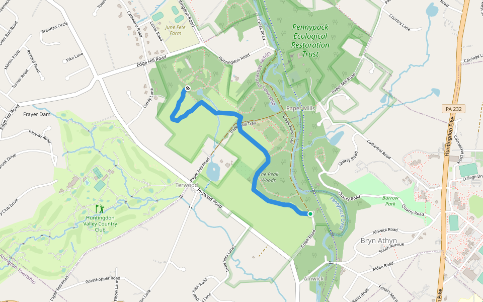 Raytharn Trail walking route map in Bryn Athyn