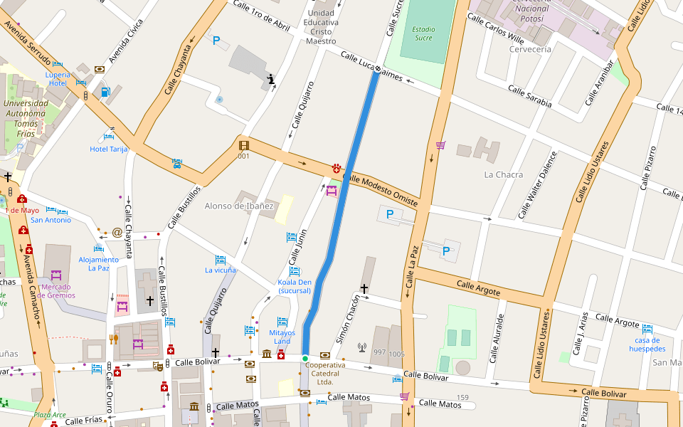Calle Sucre walking route map in Villa Imperial de Potosí
