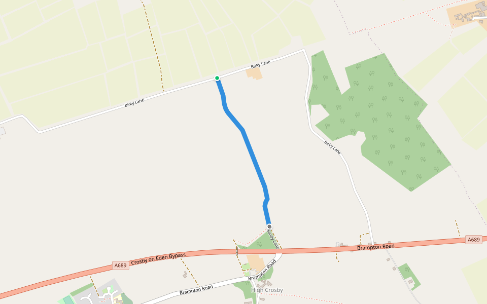 Sandy Lane walking route map in Crosby-on-Eden