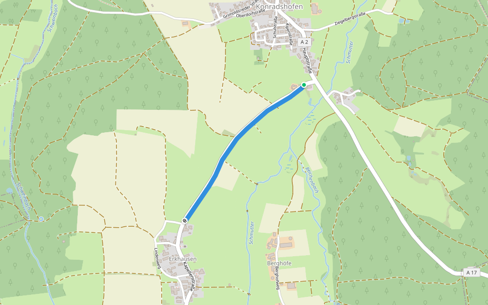 Radweg Konradshofen - Erkhausen walking route map in Scherstetten