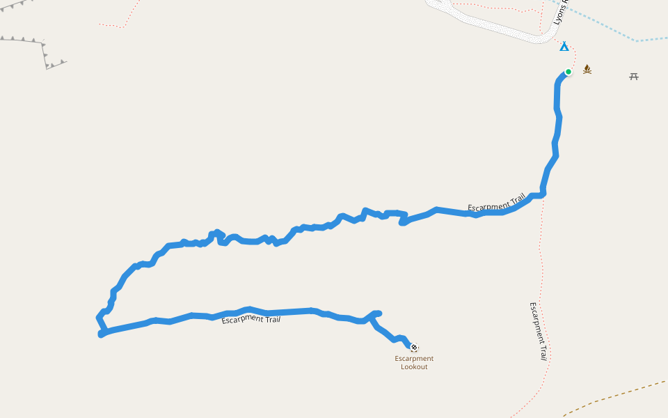 Escarpment Trail walking route map in Kennedy Range
