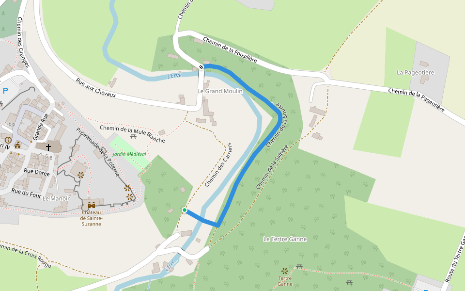 Chemin de la Source walking route map in Sainte-Suzanne-et-Chammes