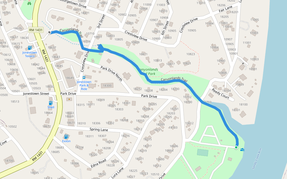 Canyonlands Trail walking route map in Leander