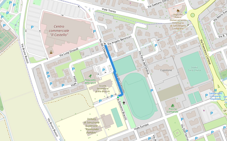 Via del Chiesuolo walking route map in Sant'Angelo Lodigiano