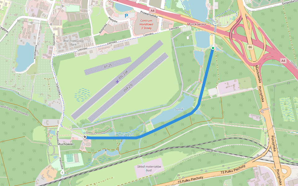 Trzech Stawów walking route map in Katowice