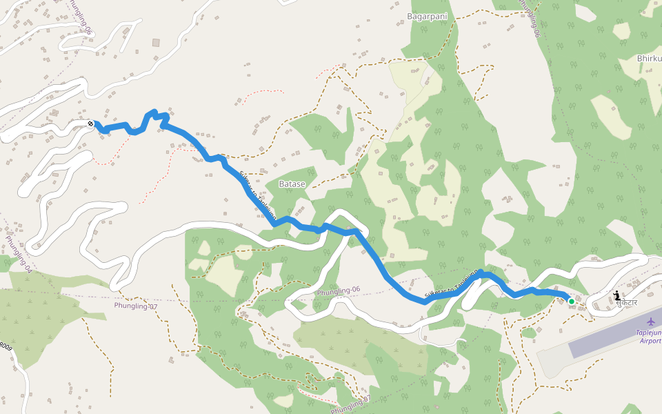 Suketar to Taplejung walking route map in Phungling