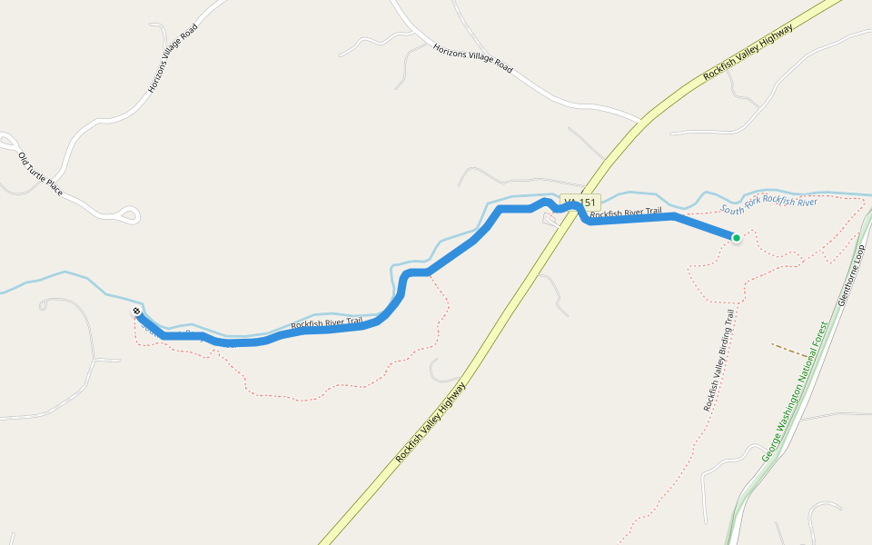 Rockfish River Trail walking route map in Nellysford