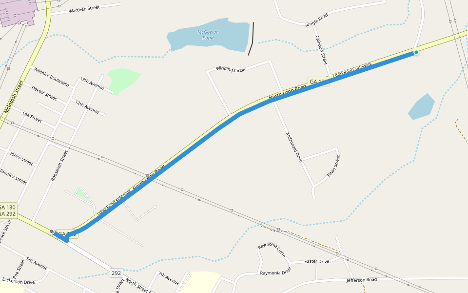 Loop Road sidewalk walking route map in Vidalia