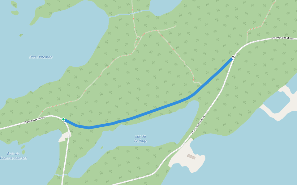 Chemin Baie Bateman walking route map in Chibougamau