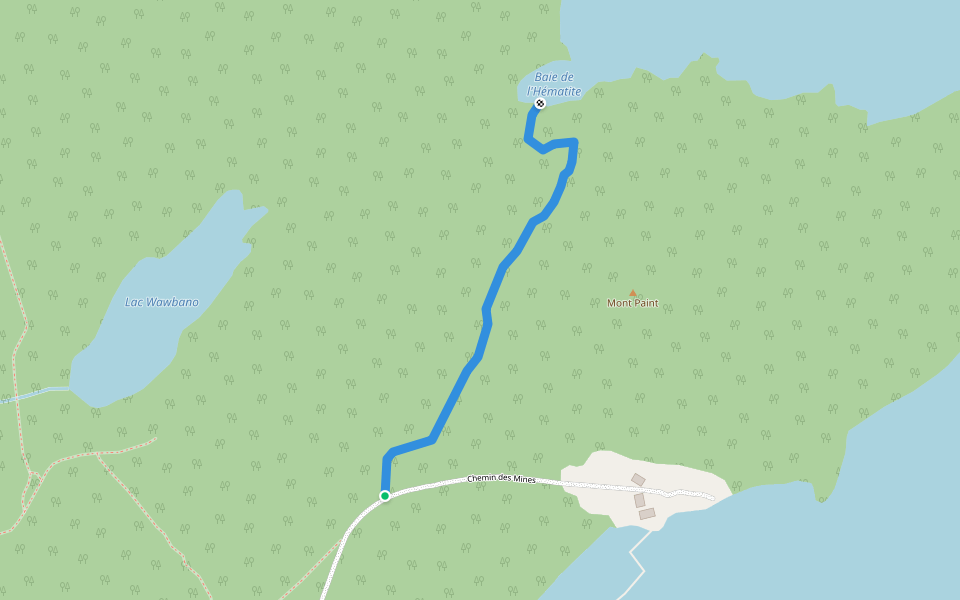 Chemin Baie de l'Hématite walking route map in Chibougamau
