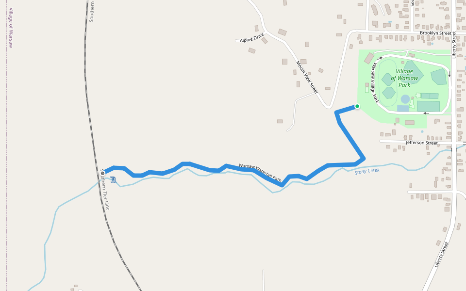 Warsaw Waterfall Path walking route map in Warsaw