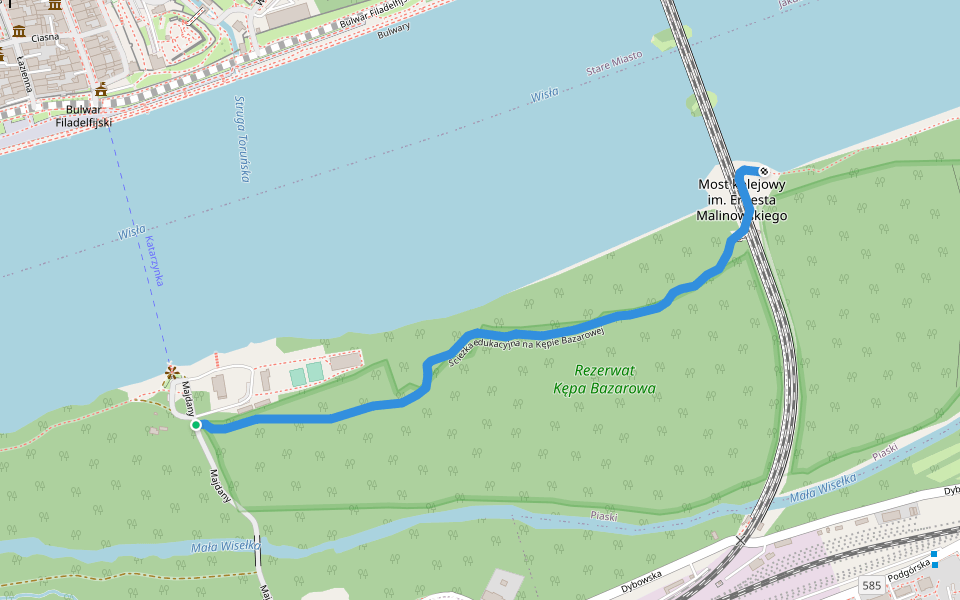 Ścieżka edukacyjna na Kępie Bazarowej walking route map in Toruń