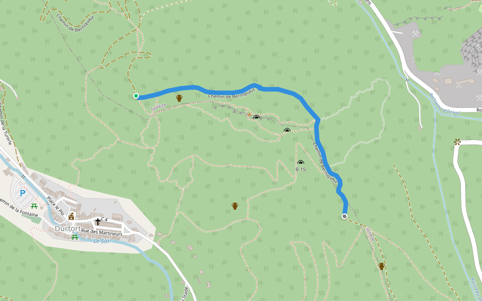Chemin de Berniquaut walking route map in Sorèze