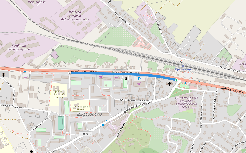 Симона Петлюри вулиця walking route map in Kremenets'