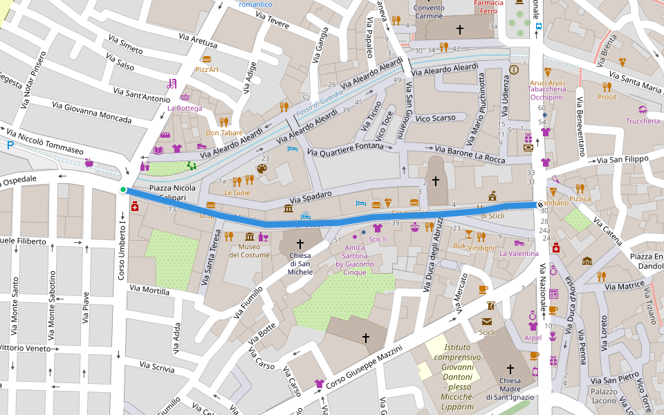 Via Francesco Mormina Penna walking route map in Scicli