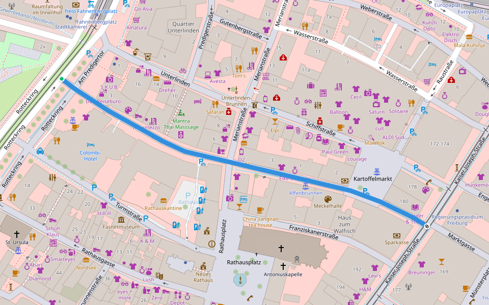 Gauchstraße walking route map in Freiburg im Breisgau