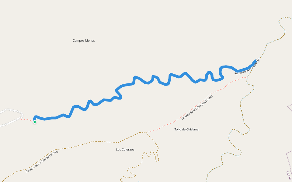Barranco del Caballo walking route map in Villanueva de las Torres