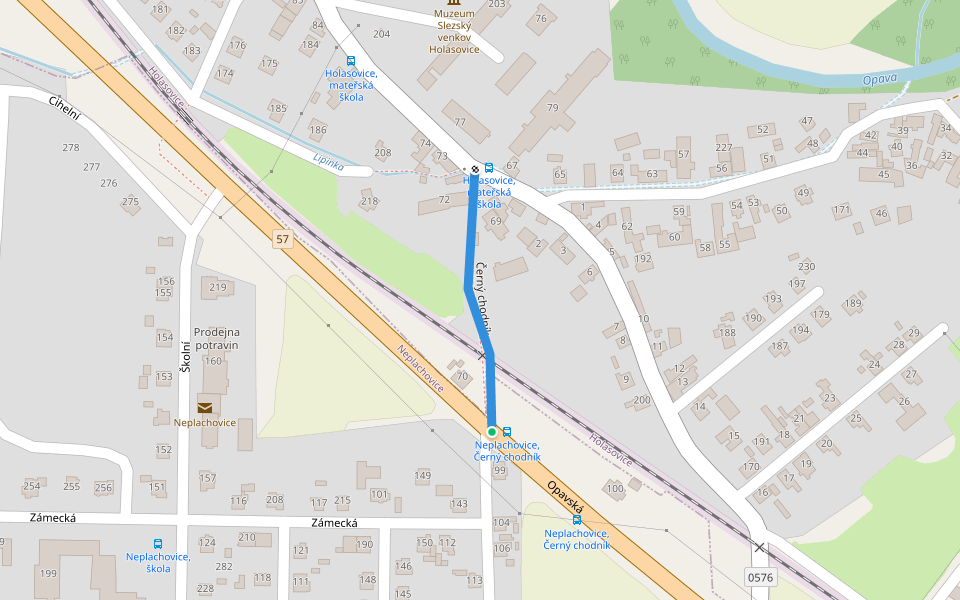 Černý chodník walking route map in Holasovice