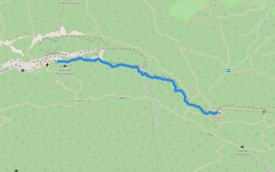 Crête du Pic Saint-Loup walking route map in Cazevieille