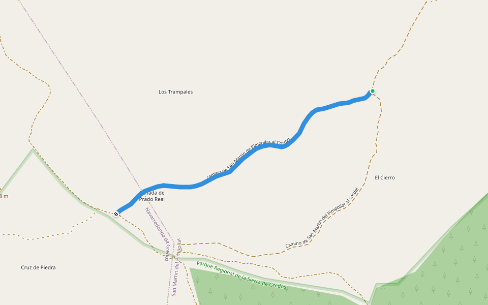 camino de San Martin de Pimpollar al Cordel walking route map in San Martín del Pimpollar