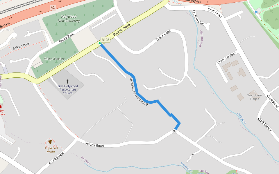 Designated Footpath 9 walking route map in Holywood