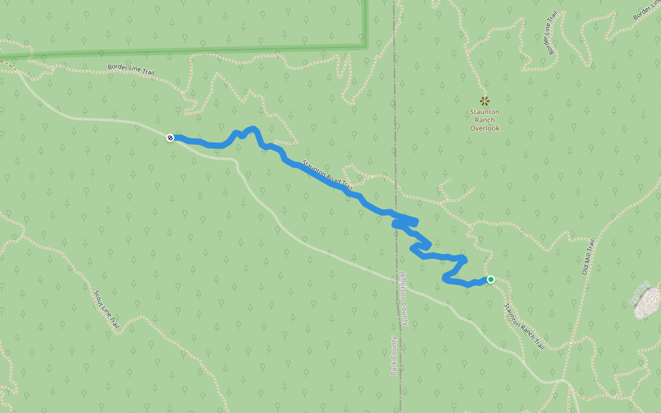 Staunton Road Trail walking route map in Conifer