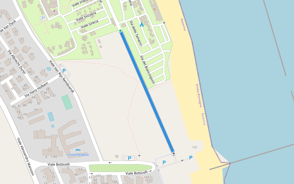 Via della Fontana walking route map in Punta Marina