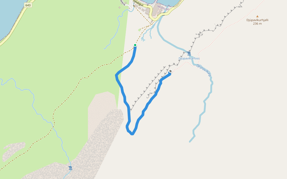 Djupavikringur walking route map in Djúpavík