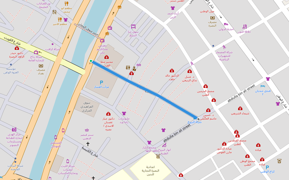 شارع الأطباء walking route map in Basrah