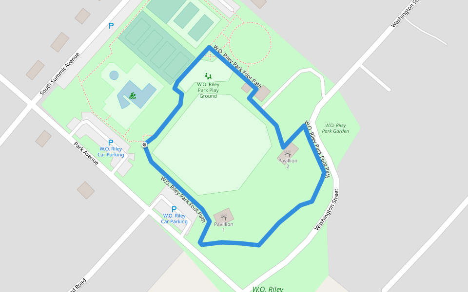 W.O. Riley Park Foot Path walking route map in Woodstock