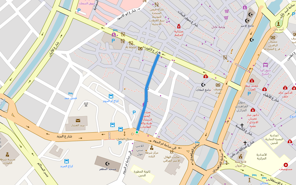 شارع المطاعم walking route map in Basrah
