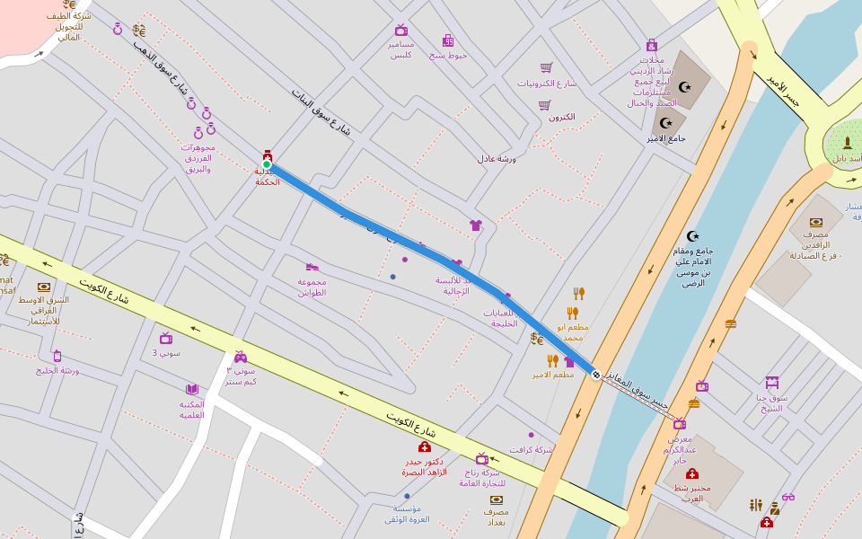 شارع سوق المغايز walking route map in Basrah