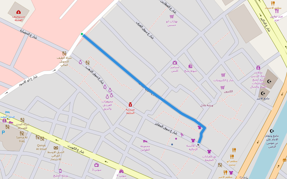 شارع سوق البنات walking route map in Basrah