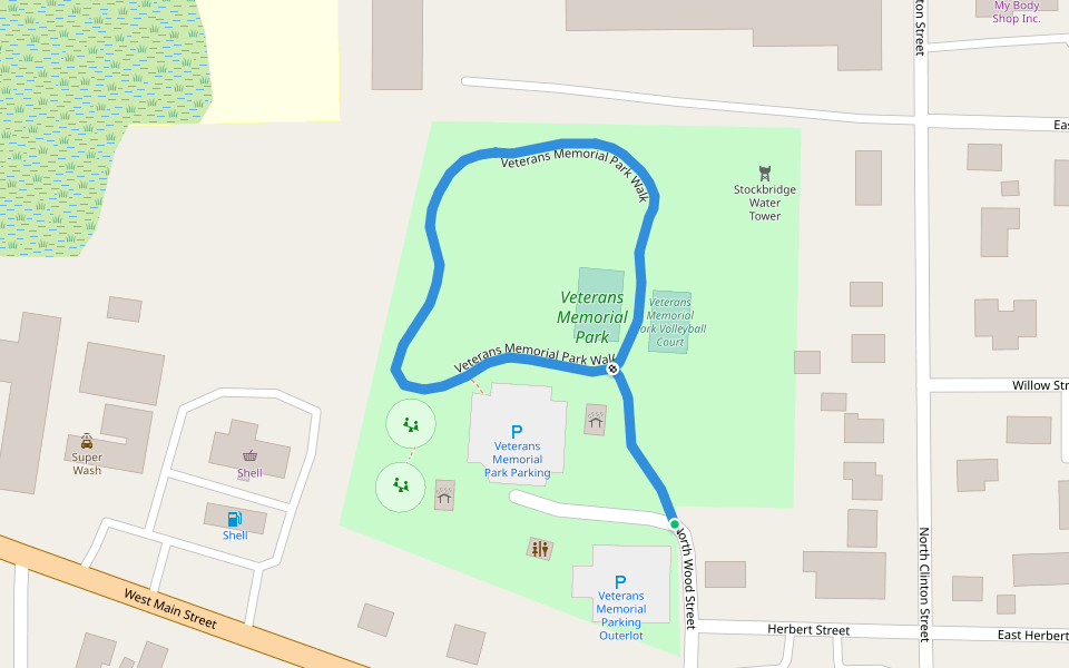Veterans Memorial Park Walk walking route map in Stockbridge
