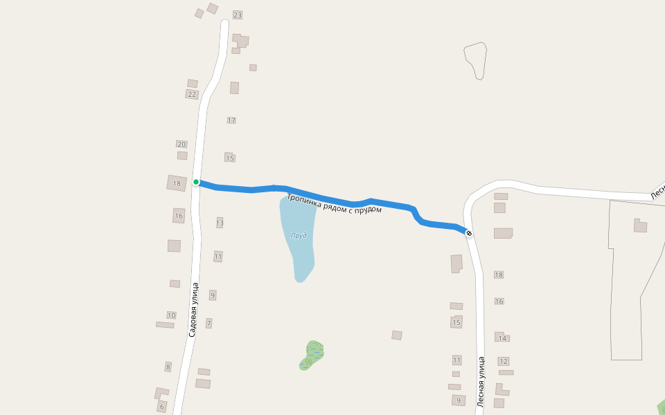 Тропинка рядом с прудом walking route map in Vyshki