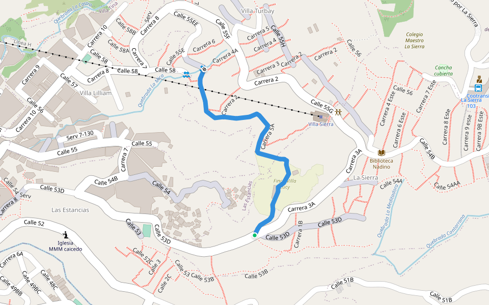 Carrera 5A walking route map in Medellín