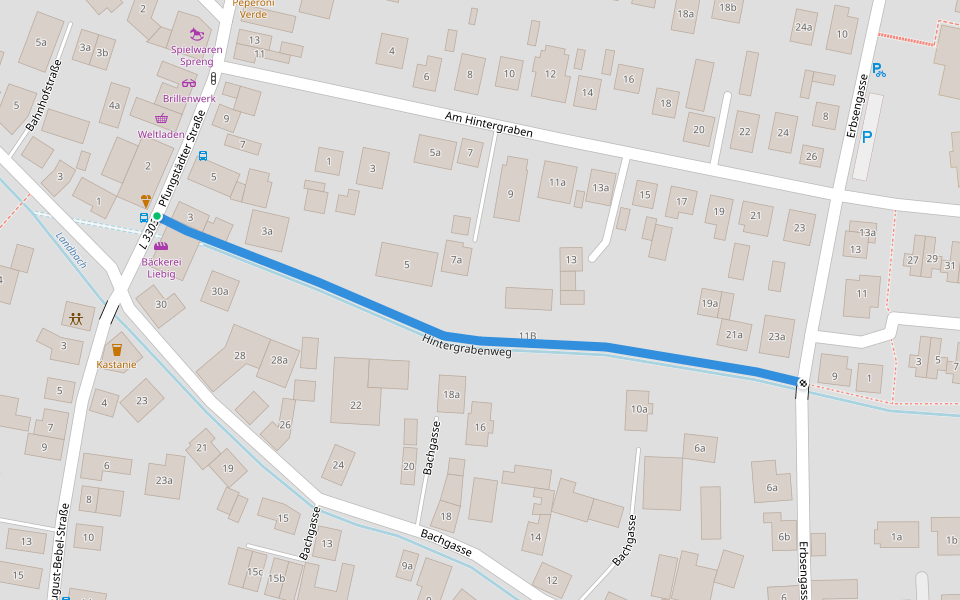 Hintergrabenweg walking route map in Bickenbach