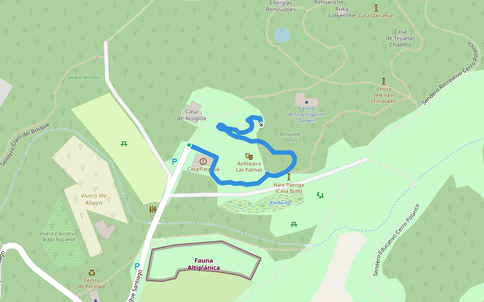 Sendero de los Sentidos walking route map in Huechuraba