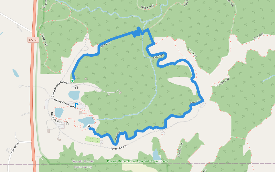 Red Trail walking route map in Bloomfield