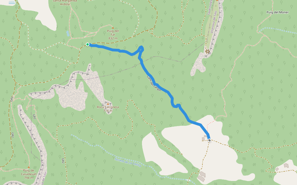 Camí del Cargol walking route map in Vilanova de Sau
