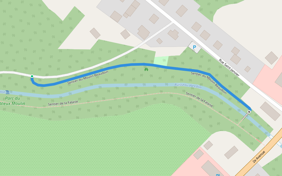 Sentier du Moulin Beaudoin walking route map in Weedon
