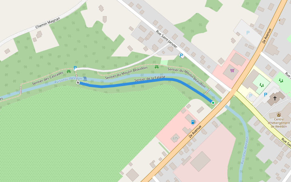 Sentier de la Falaise walking route map in Weedon