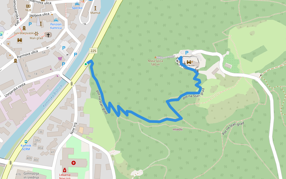 pot na Stari grad walking route map in Kamnik