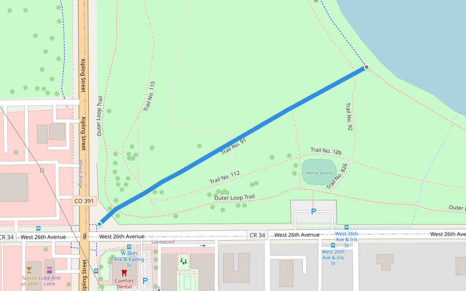 Trail No. 91 walking route map in Lakewood