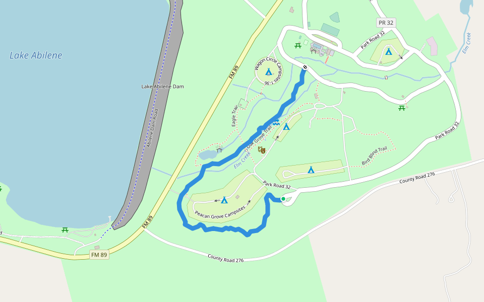 Elm Creek Nature Trail walking route map in Tuscola