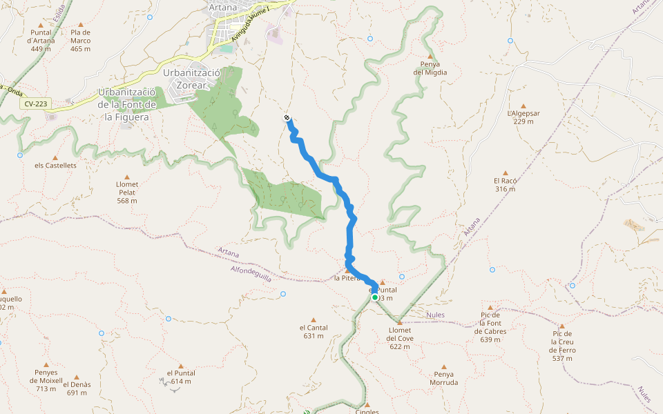 Senda del puntal de artana walking route map in La Vall d'Uixó