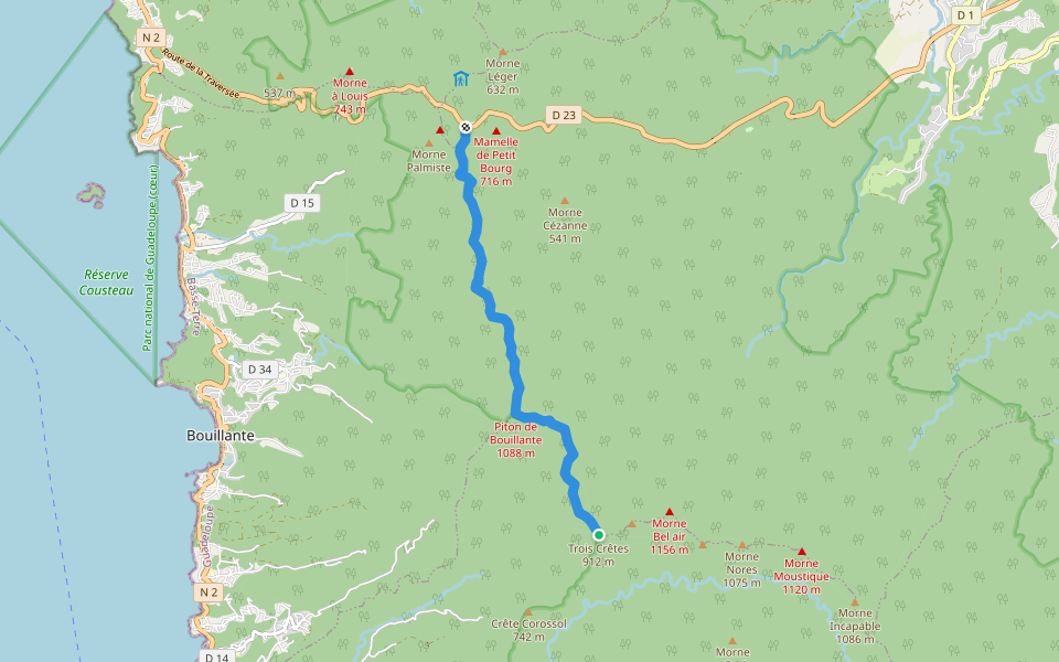 Trace des Crêtes walking route map in Vieux-Habitants